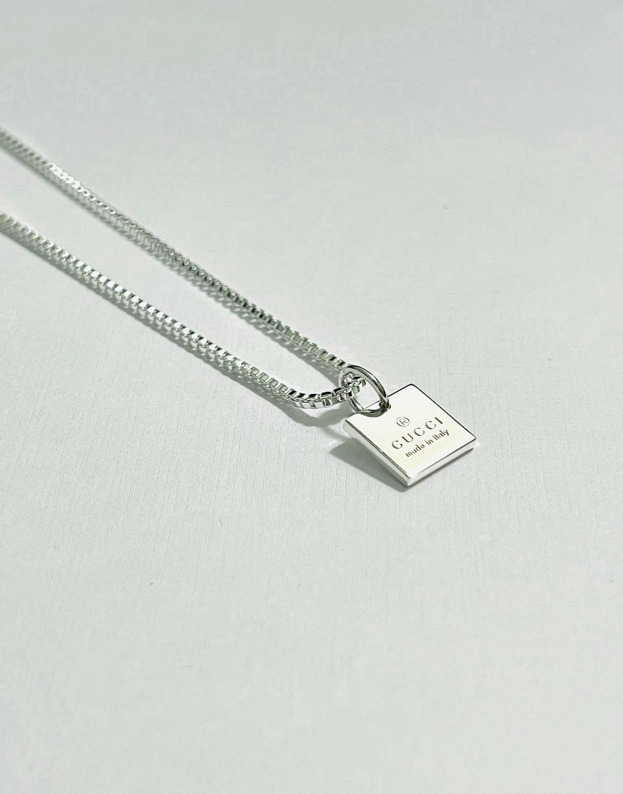 image of Gucci .925 Silver Square Pendant On Chain/necklace, Men's
