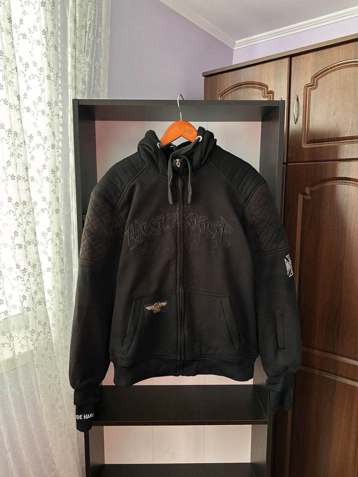 image of Vintage West Coast Choppers Racing Cotton Motorcycle Jacket in Black, Men's (Size Large)