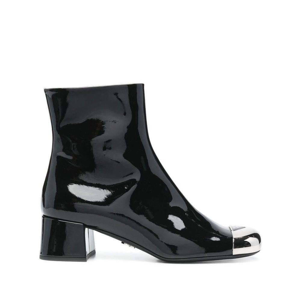 PRADA BLACK TRONCHETTI ANKLE LEATHER BOOTS SIZE 36.5