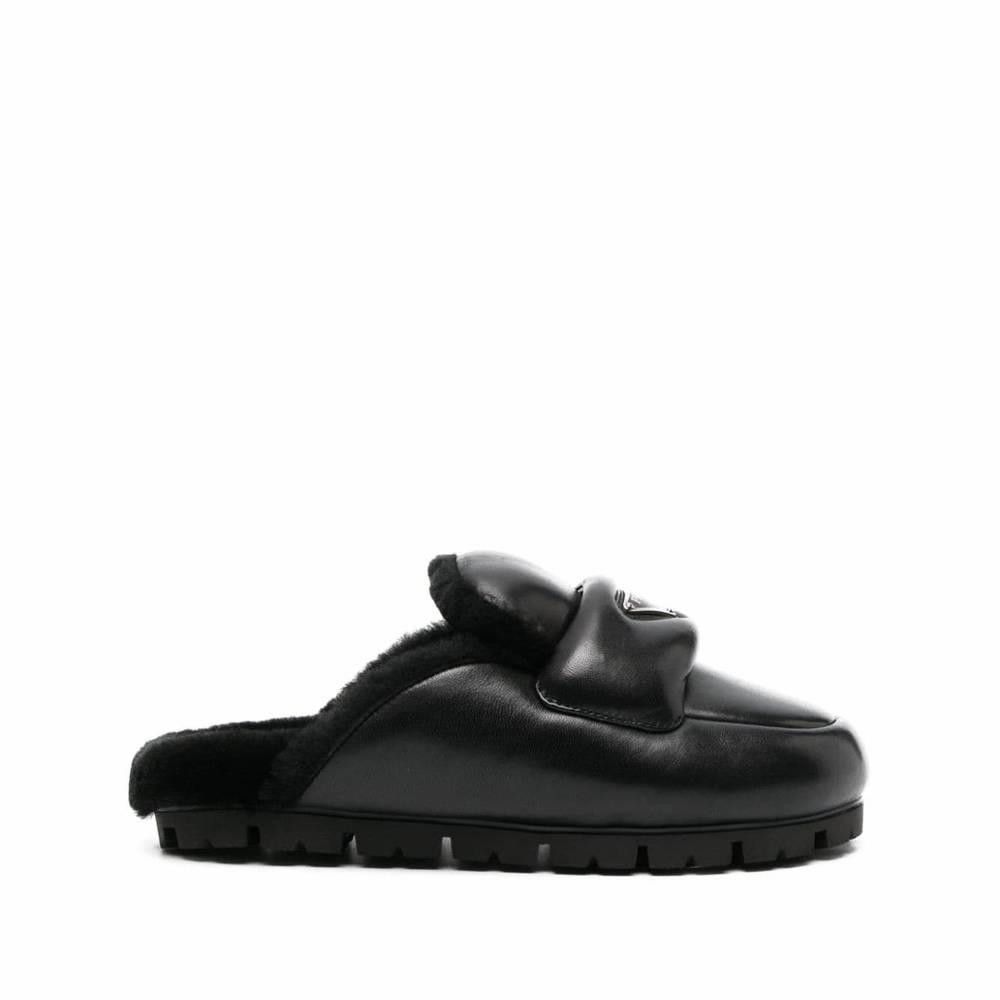 PRADA LOGO BLACK WOMEN SLIPPER MULES SIZE 37.5