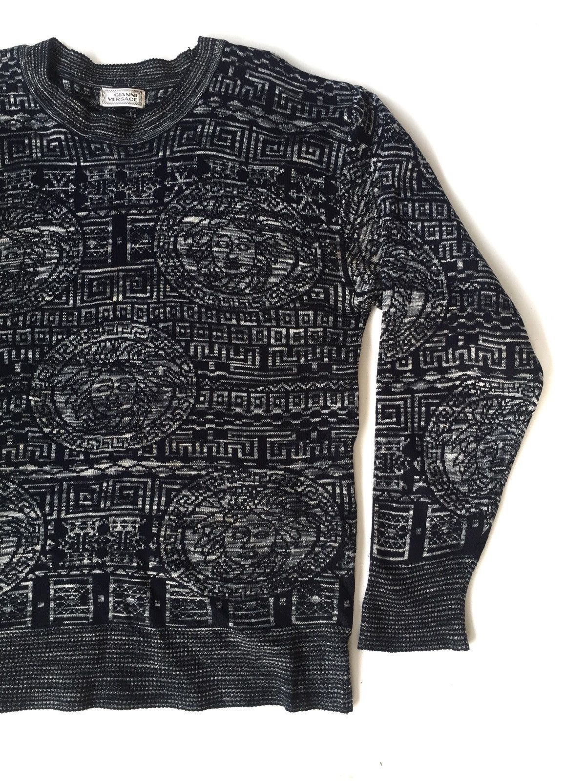 Versace × Versace Jeans Couture [ LAST DROP ! ] Gianni Versace Iconic Medusa Head Overprinted Navy Jumper Size US M / EU 48-50 / 2 - 2 Thumbnail
