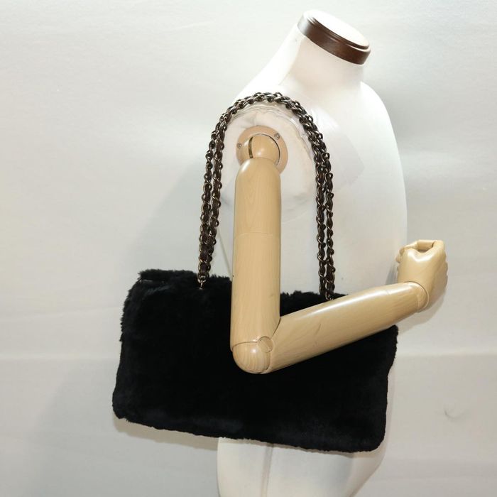 CHANEL Chain Shoulder Bag Fur Black CC Auth yk7661b ref.991503 - Joli Closet