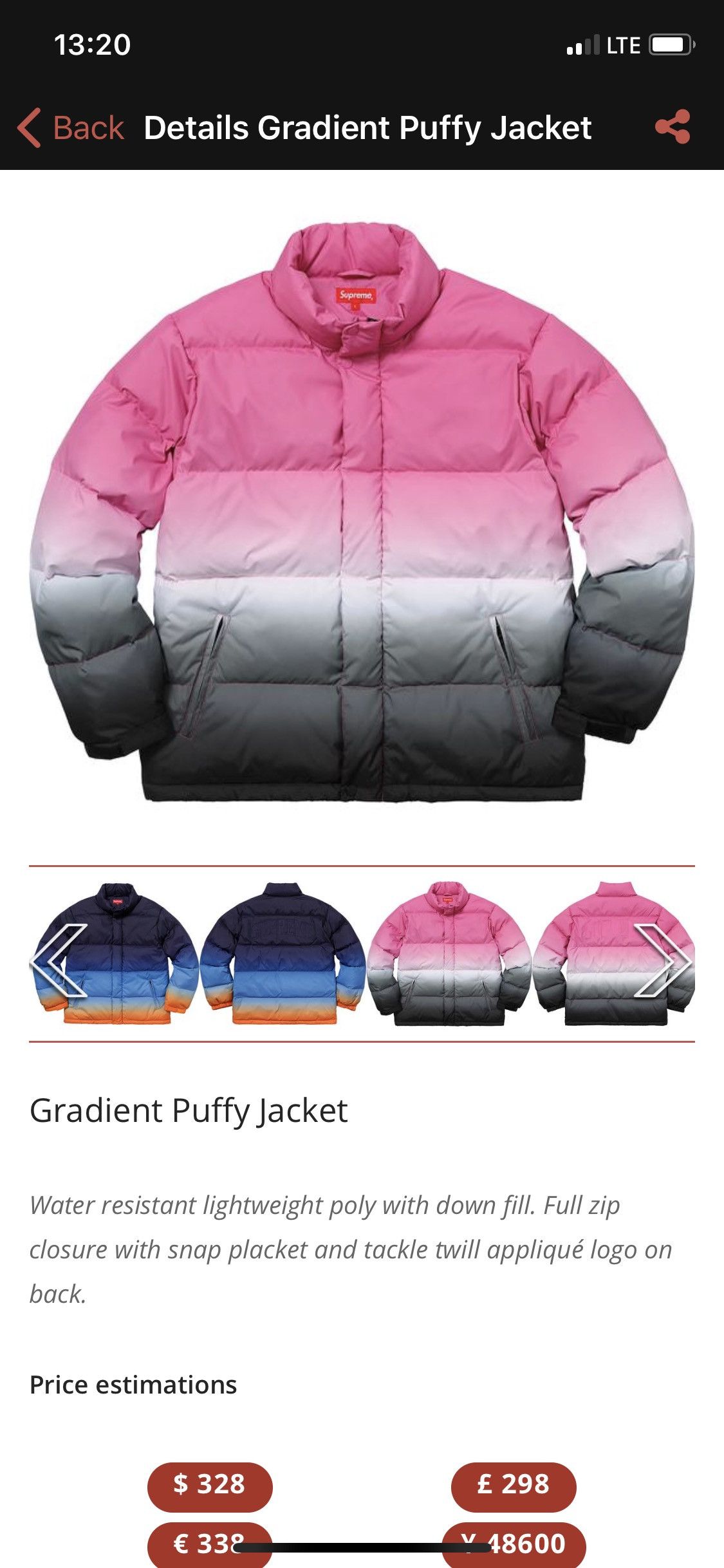 Supreme gradient puffy jacket online