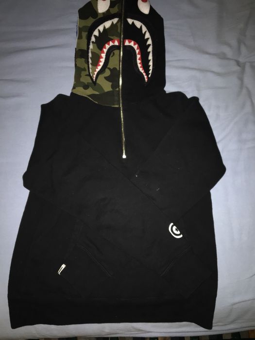 Bape Rare Half Zip Shark Hoodie Black and Camo Grailed