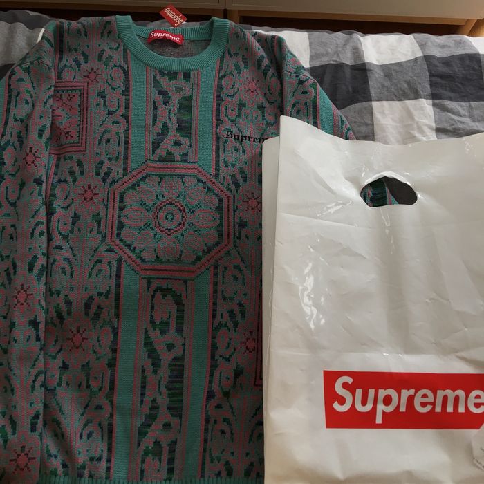 Supreme Supreme Tapestry Sweater Teal | Grailed