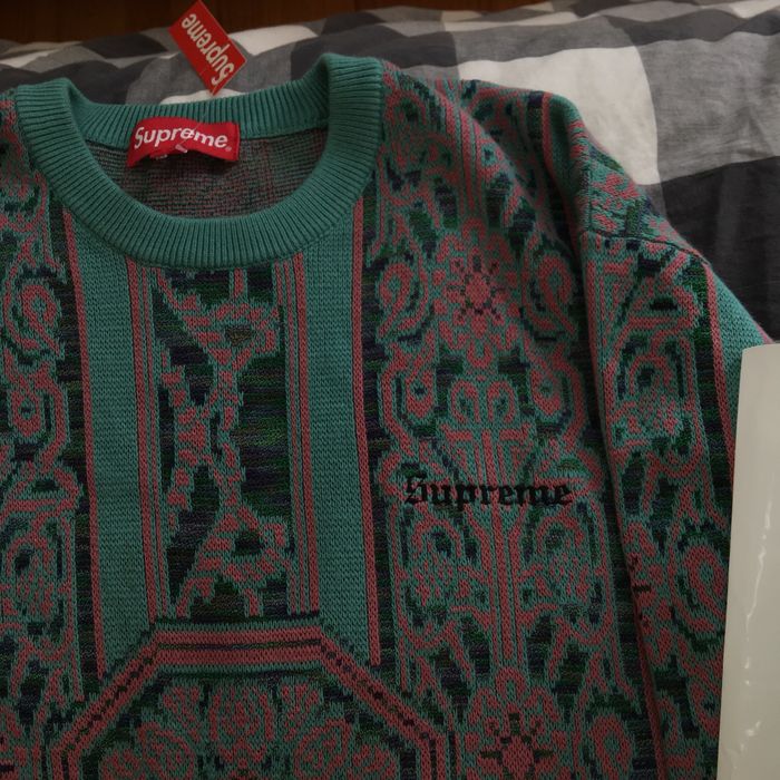 Supreme Supreme Tapestry Sweater Teal | Grailed