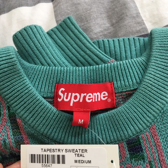 Supreme Supreme Tapestry Sweater Teal | Grailed