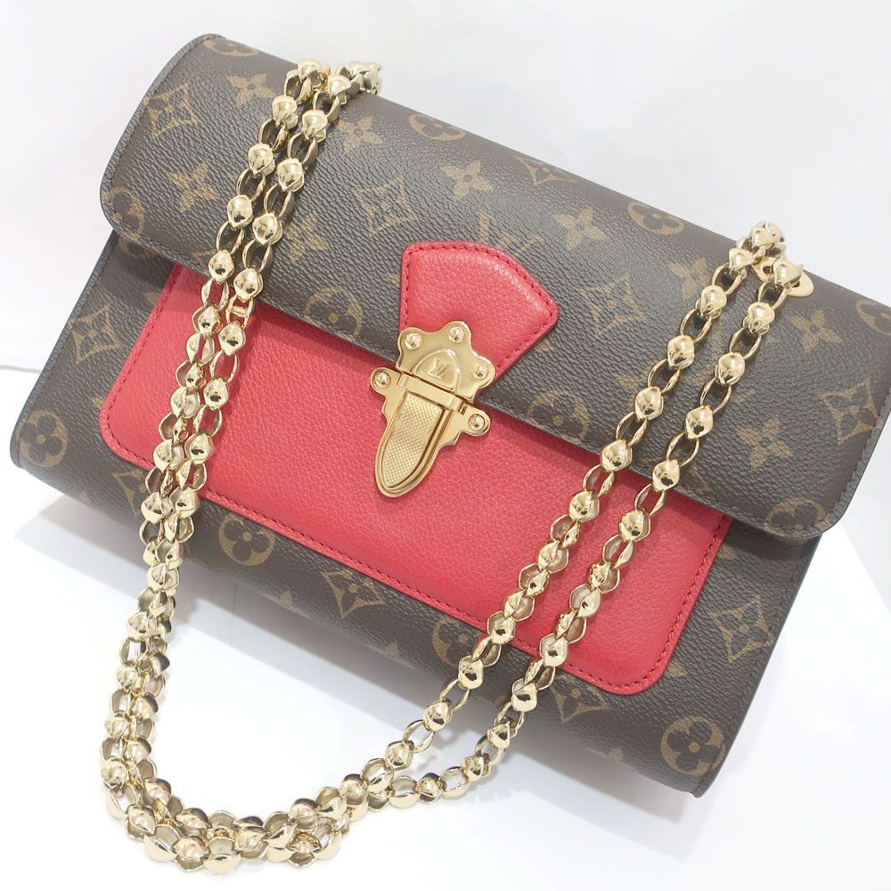 Louis Vuitton Bag Chain Shoulder Bag Monogram Canvas Leather Red