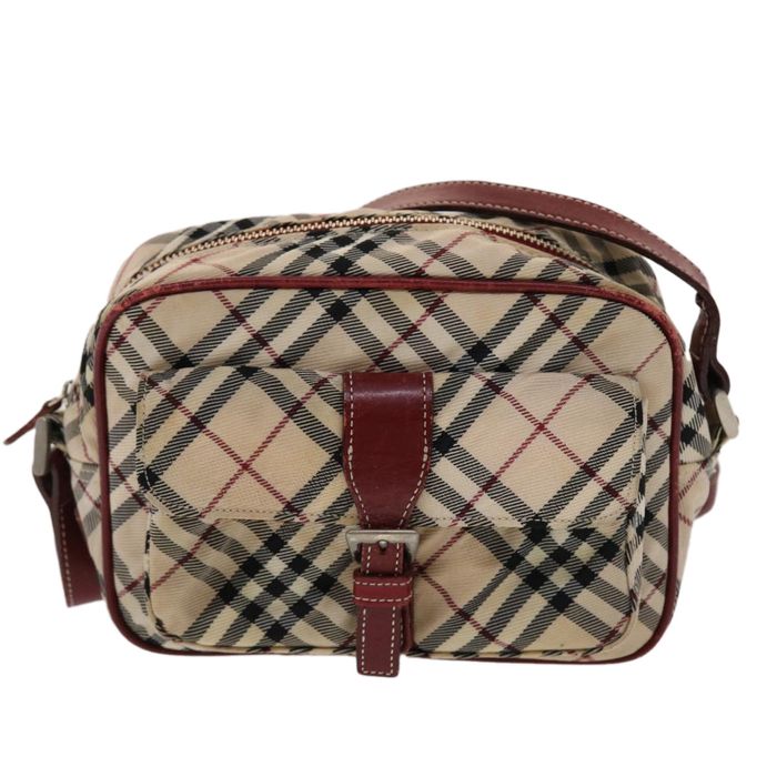 BURBERRY Blue Label Nova Check Shoulder Bag Pouch Canvas Red Auth