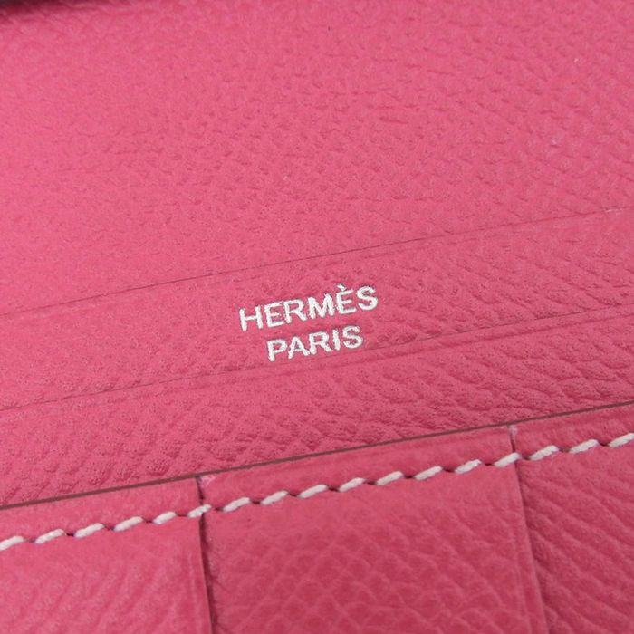 Authenticated Used HERMES Hermes Bearn Classic Long Wallet Chevre Mint  Green Bifold A Engraved 