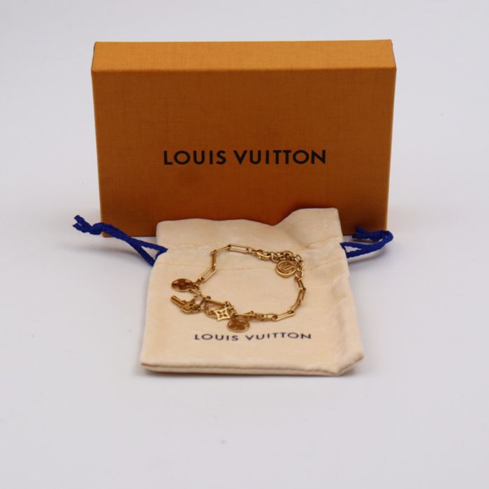 Louis Vuitton Brasserie Twist The Chain Bracelet M6529E Notation Size 19 Monogram Canvas Leather Brown Black Gold Metal Fittings