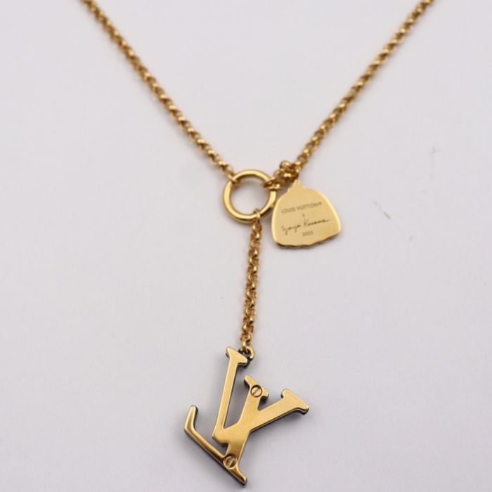 LOUIS VUITTON Louis Vuitton Collier Love Romance Necklace M80270 Metal Gold  Red Ribbon Motif Heart