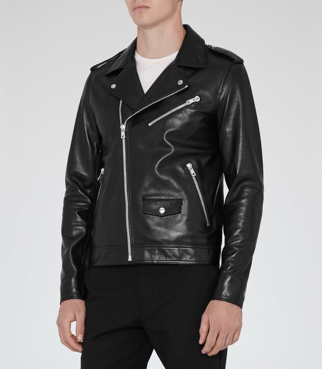 Reiss Honne Black Stud Leather Biker Jacket Grailed