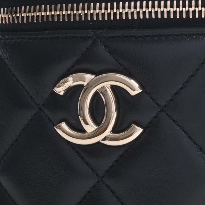 Chanel CHANEL Lambskin Matelasse Coco Mark Vanity Bag Chain Shoulder Black  Women's