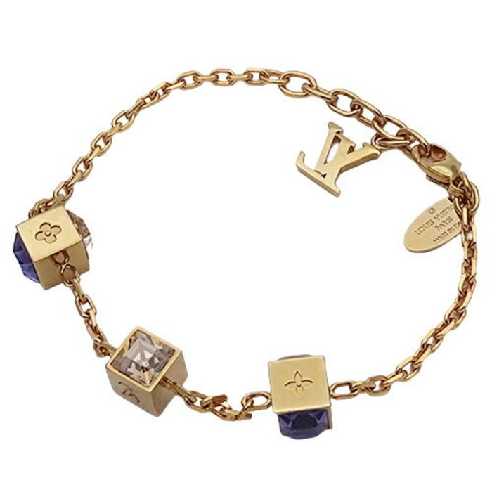 LOUIS VUITTON Bracelet Chain LV Iconic Strass M00587 Gold GP authentic