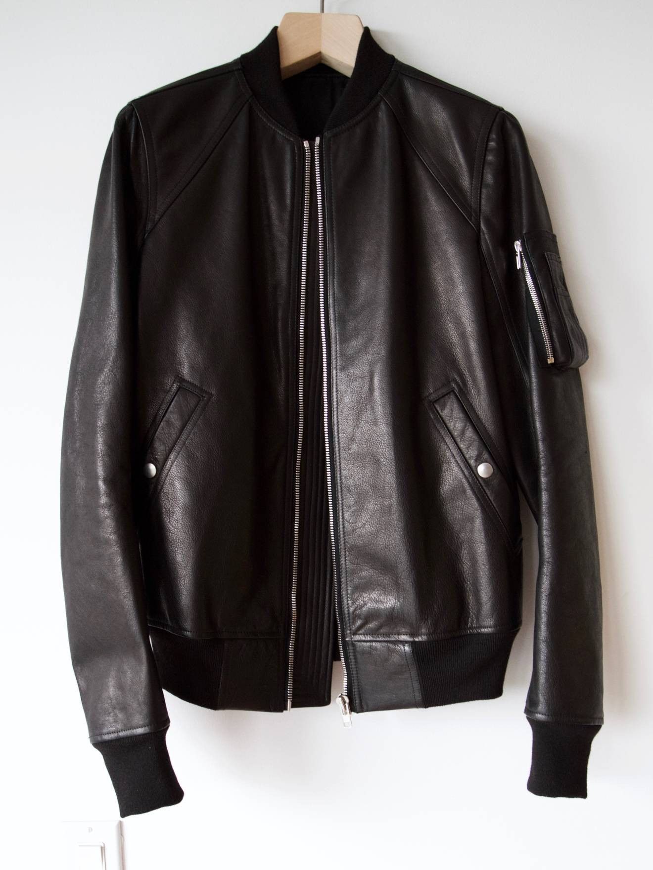 Rick Owens Black Heavy Calf Leather Raglan Bomber Jacket | Grailed