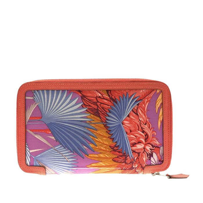 HERMES Epsom Printed Silk Flamingo Party Soie-Cool Wallet Mykonos