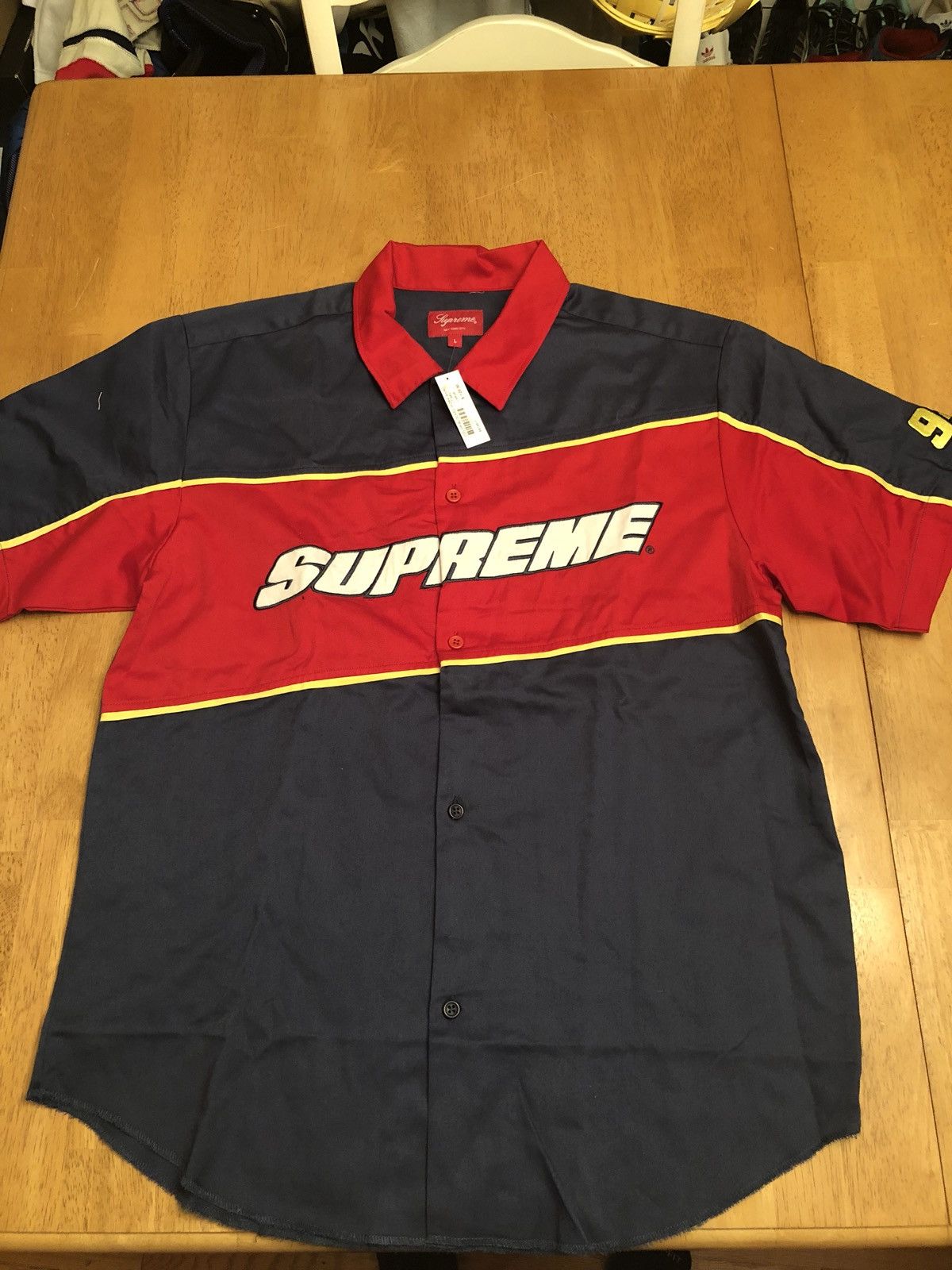 Supreme Supreme SS18 Color Blocked Work Shirt Blue And Red | Grailed