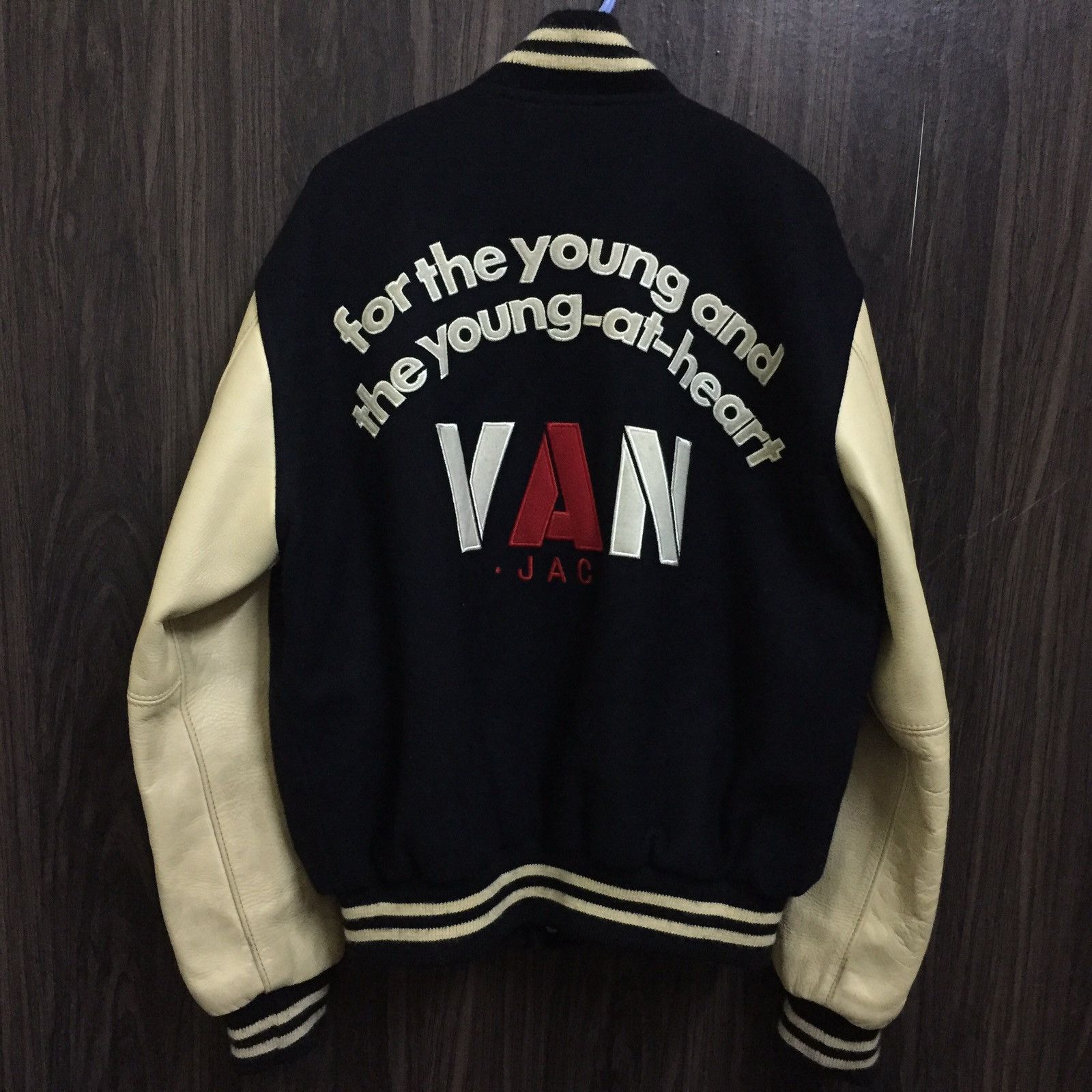 Japanese Brand Vintage Van Jac inc Letterman Wool Black Varsity