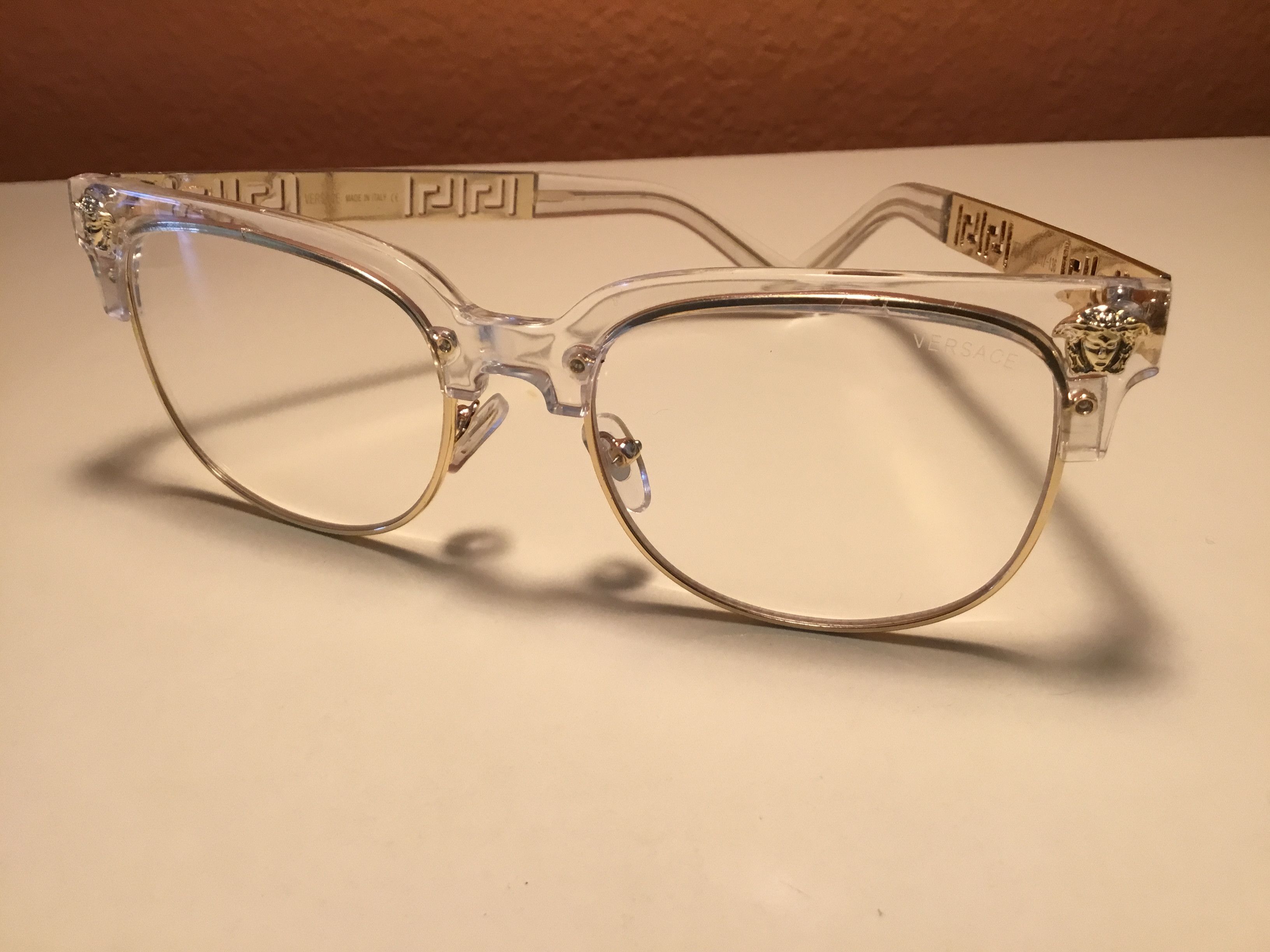 Clear and gold versace glasses cheap