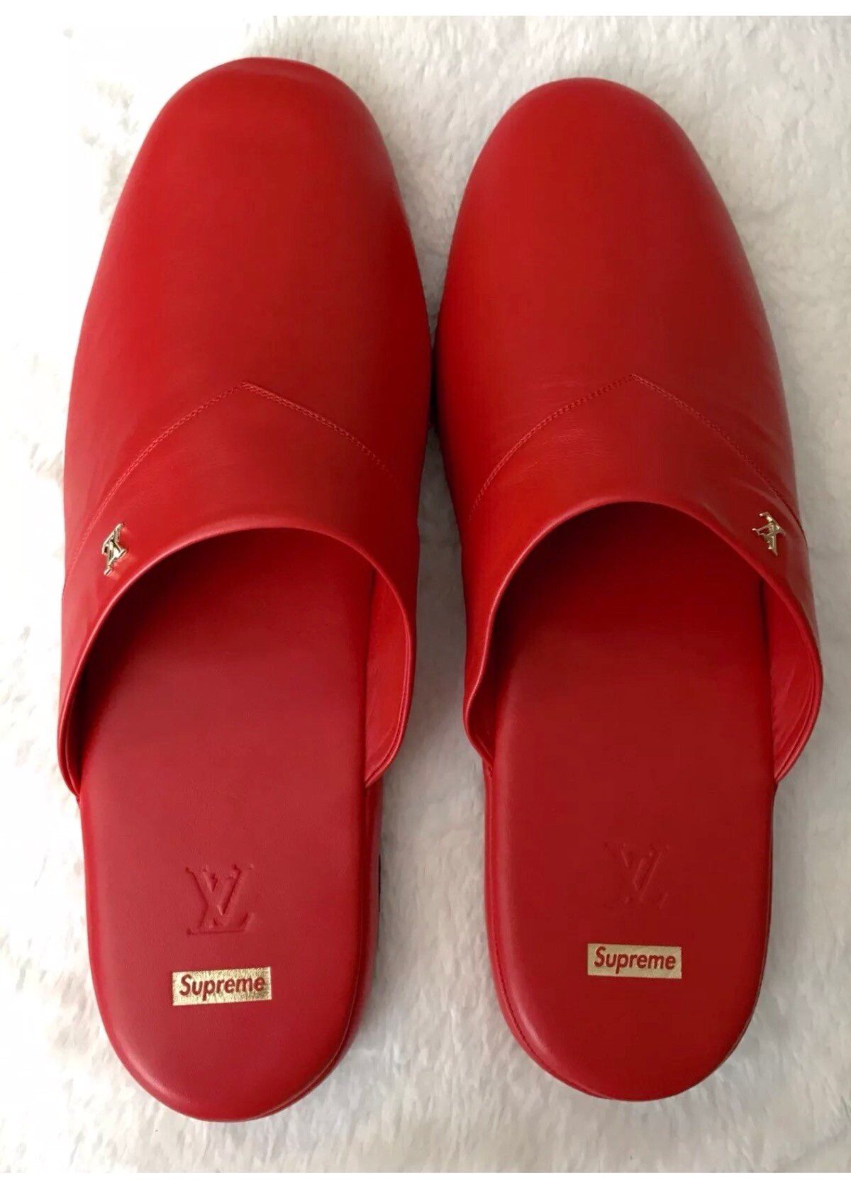 LOUIS VUITTON × Supreme Hugh Slippers Slip On Shoes Red Size 7