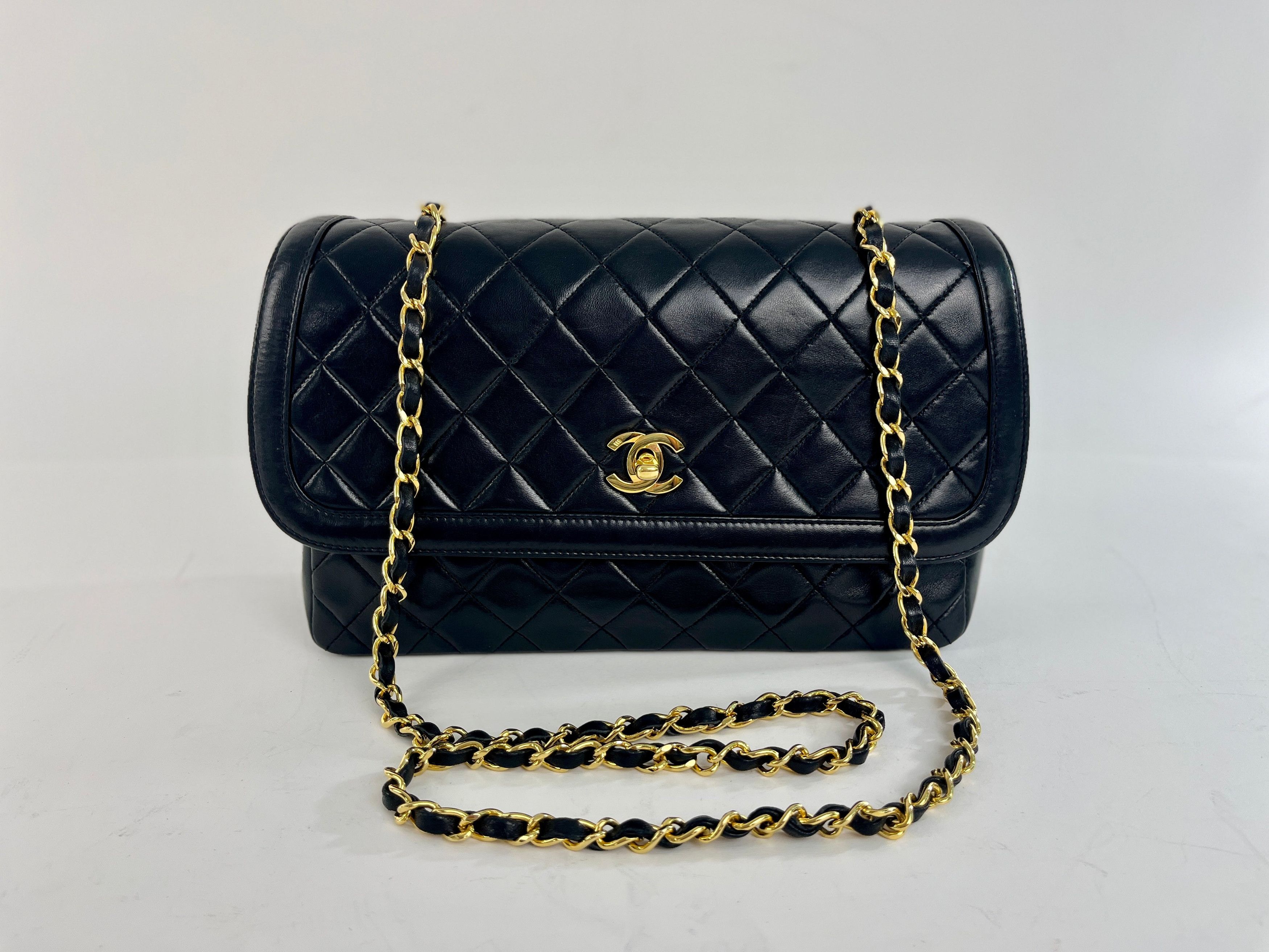 Chanel Quilted Lambskin Single Flap Medium Black Crossbody