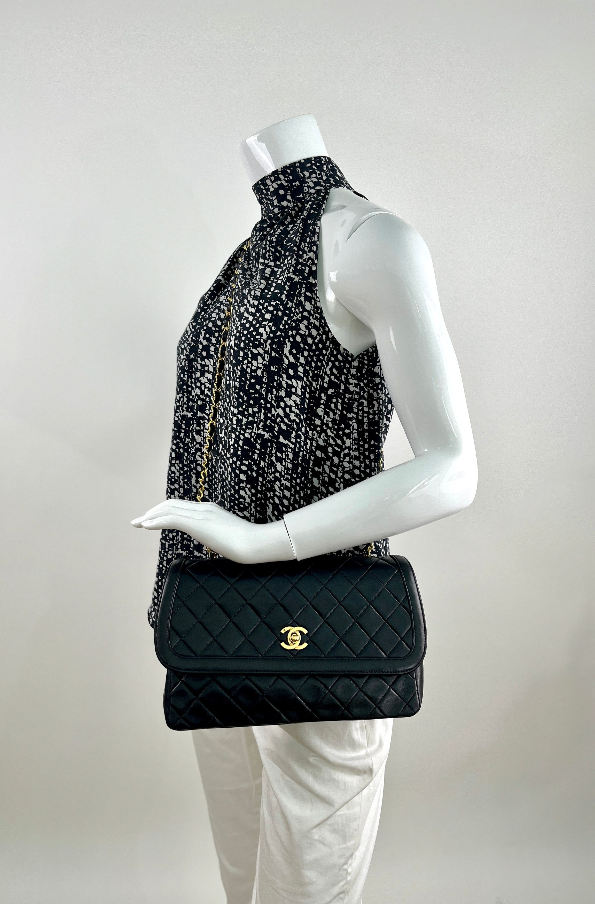 Chanel Quilted Lambskin Single Flap Medium Black Crossbody