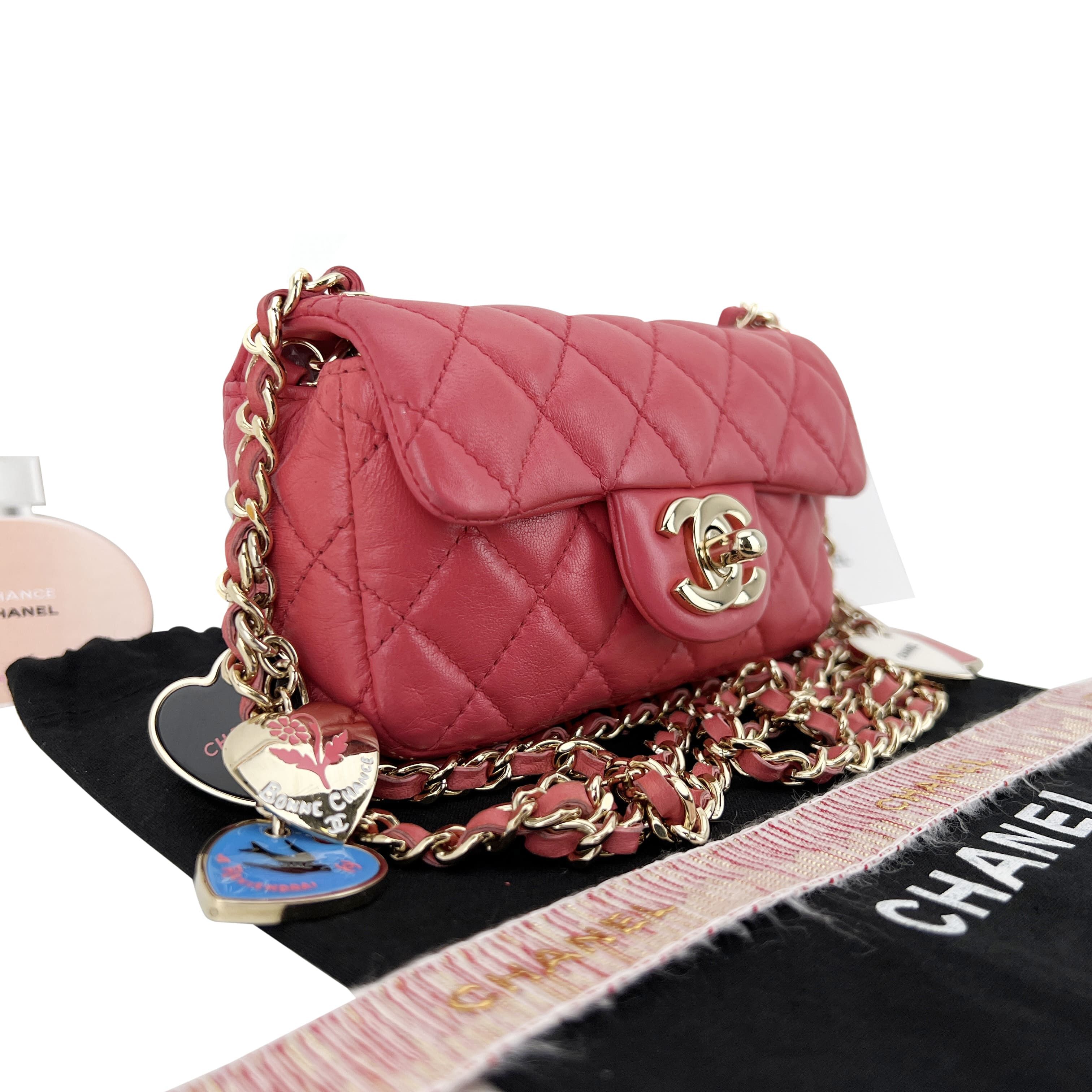 Chanel Chanel Quilted Lambskin Leather Charms Micro Mini Flap Pink Size ONE SIZE - 7 Thumbnail