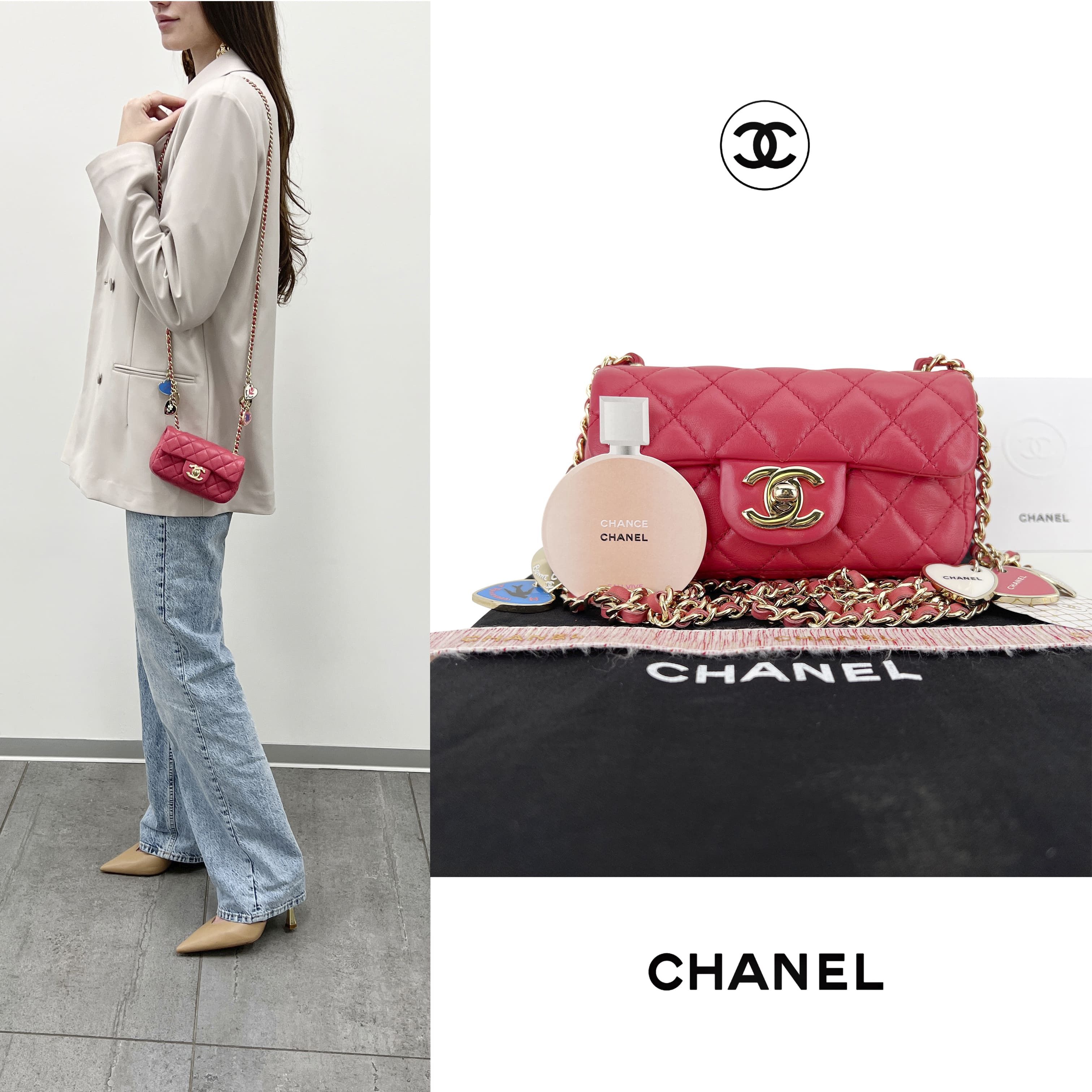 Chanel Chanel Quilted Lambskin Leather Charms Micro Mini Flap Pink Size ONE SIZE - 3 Thumbnail
