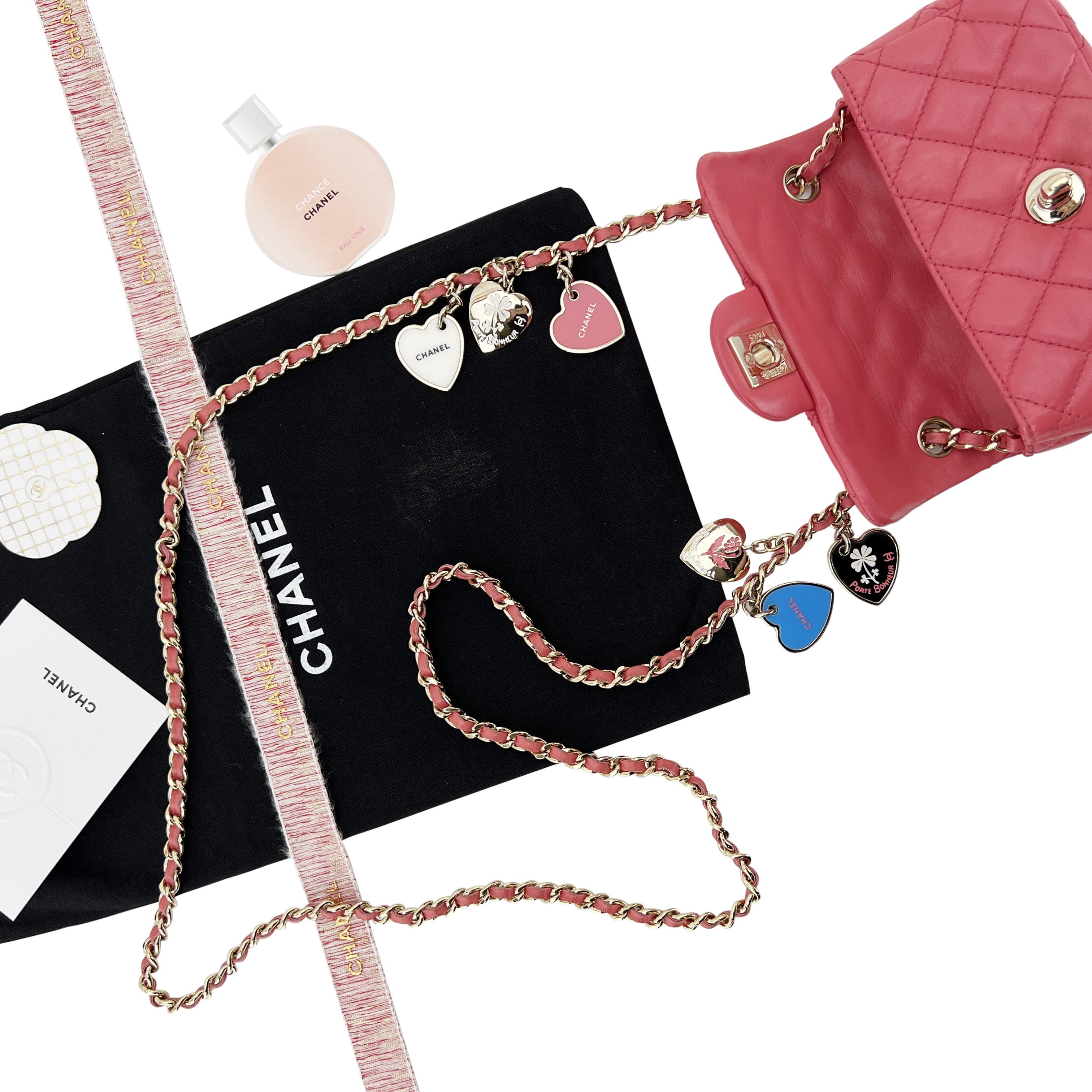 Chanel Chanel Quilted Lambskin Leather Charms Micro Mini Flap Pink Size ONE SIZE - 10 Thumbnail