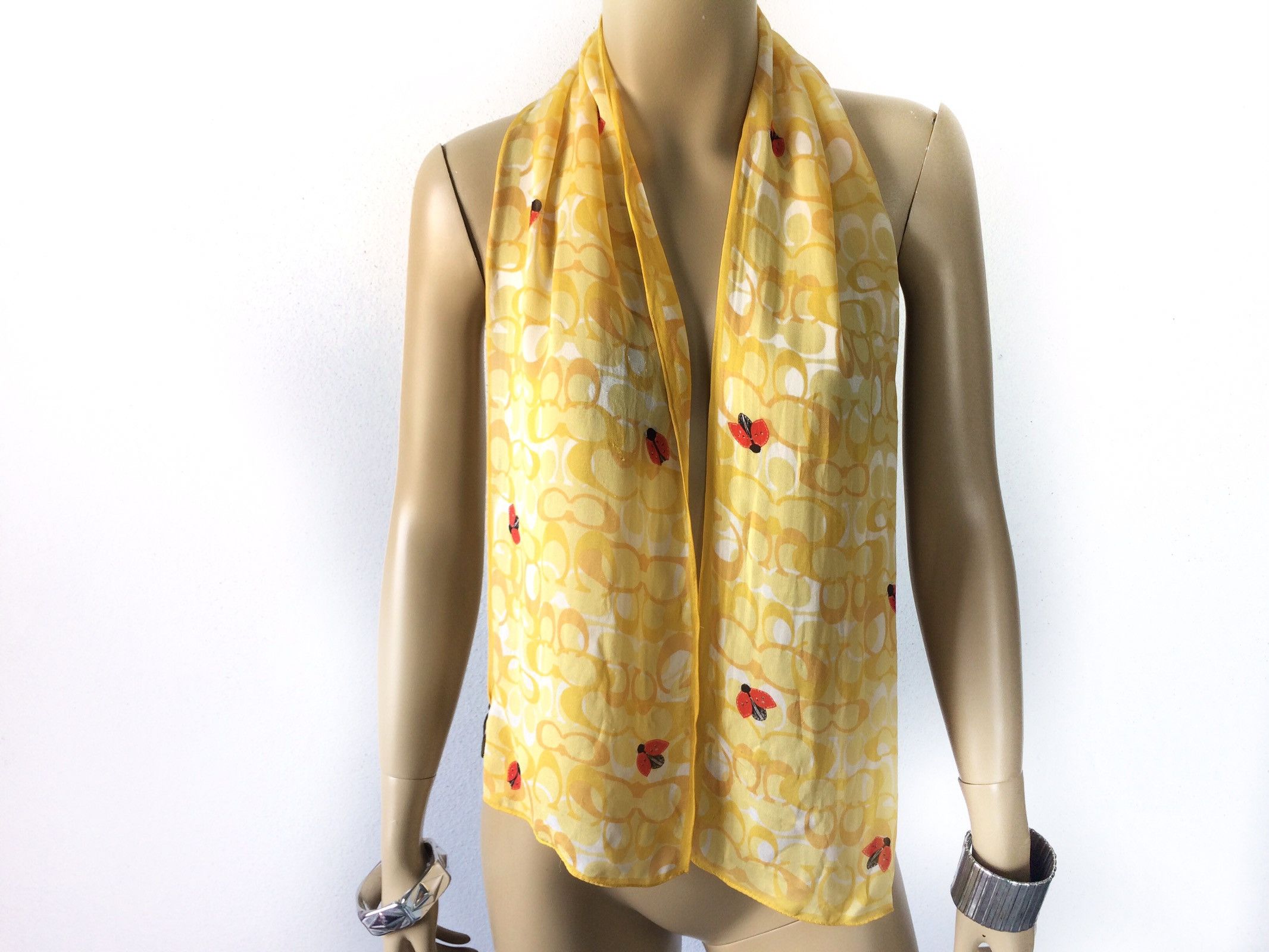 Coach 🔥Final Drop🔥 Coach ponytail Silk scarf yellow ladybug