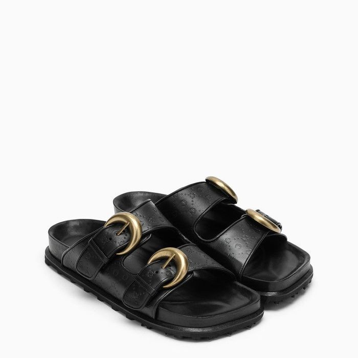 Marine Serre Marine Serre Black leather slide | Grailed
