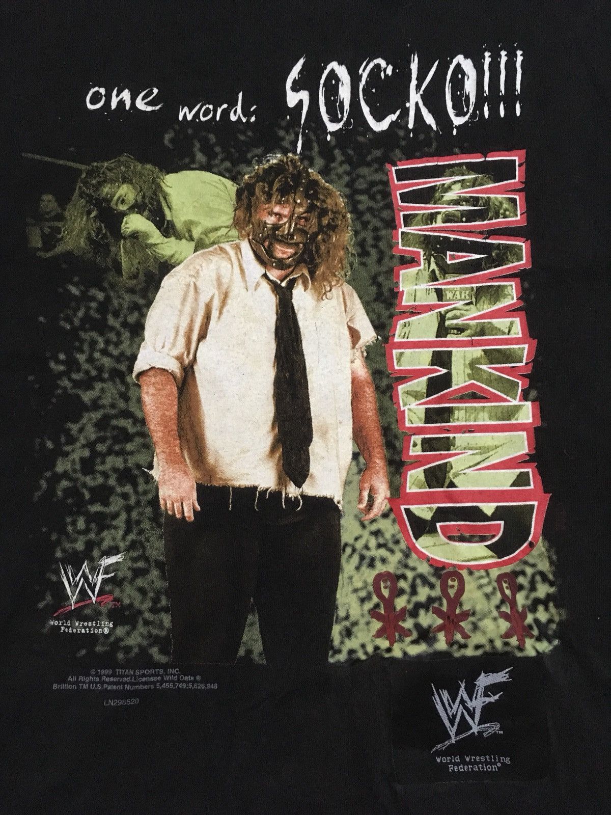 1999 WWF Mankind Mick Foley One Word: Socko T-Shirt sold