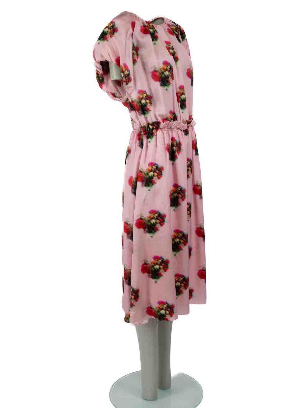 Pink Silk Printed Knee Length Dress