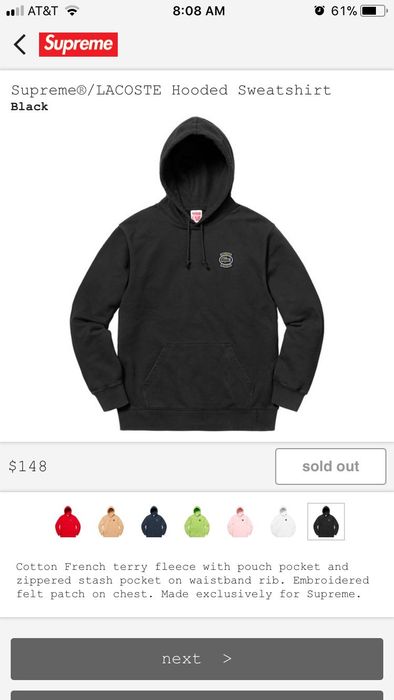 Supreme lacoste sale hooded sweatshirt black