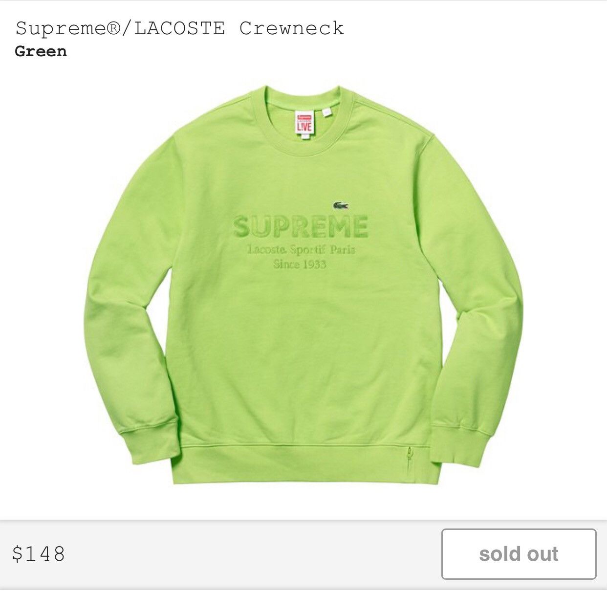 Supreme Lacoste x Supreme Green Crewneck | Grailed