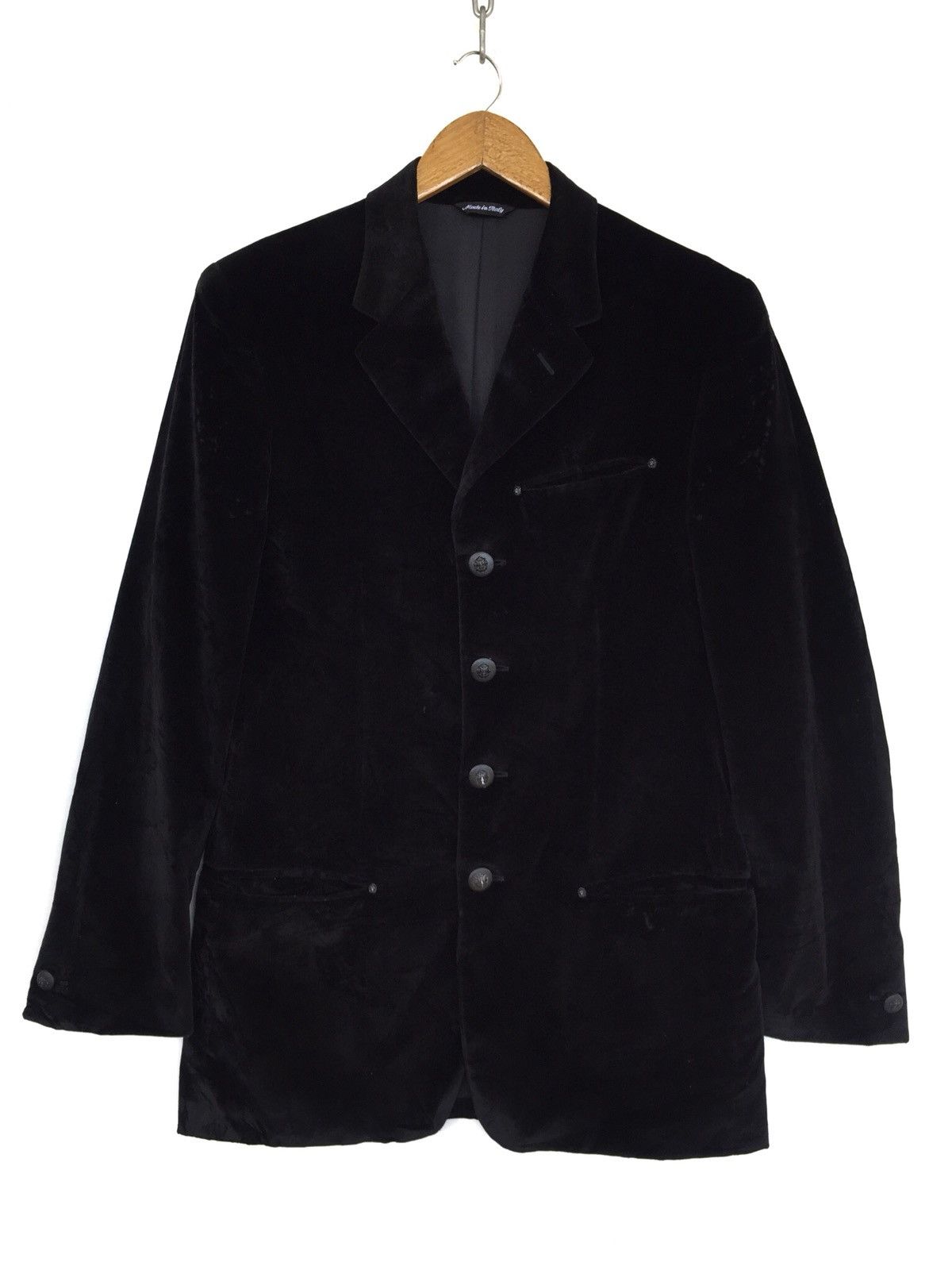Versace 1990s Versace 🇮🇹 Velvet Medusa Button Minimal Coat Jacket Size US M / EU 48-50 / 2 - 1 Thumbnail