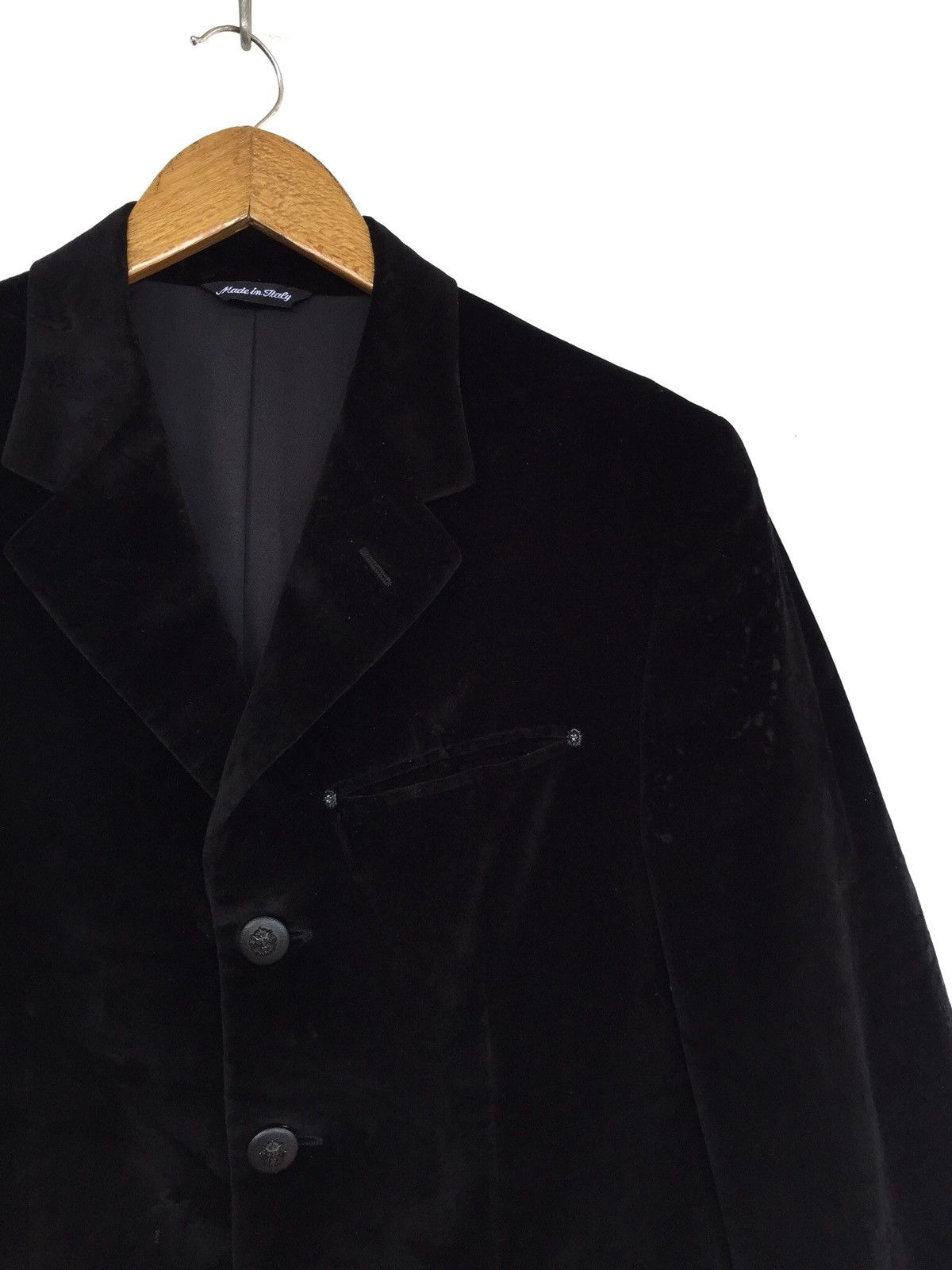 Versace 1990s Versace 🇮🇹 Velvet Medusa Button Minimal Coat Jacket Size US M / EU 48-50 / 2 - 2 Thumbnail