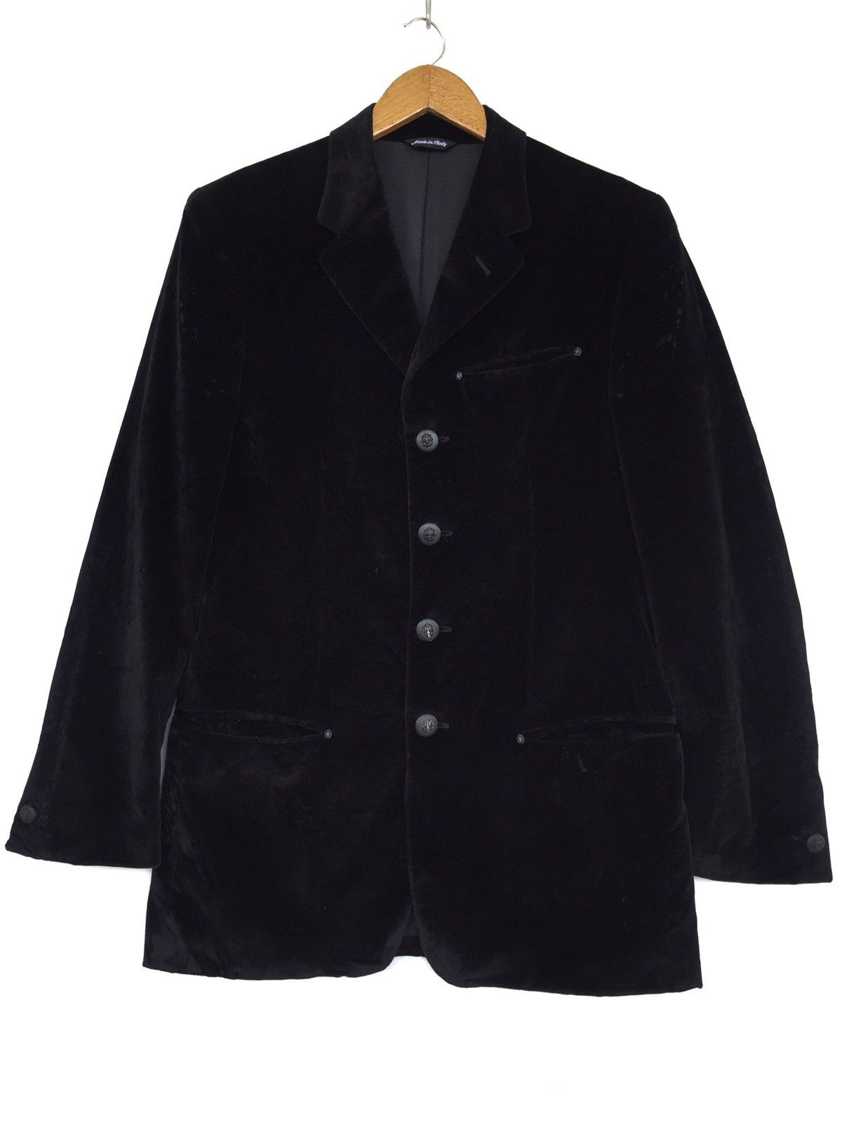 Versace 1990s Versace 🇮🇹 Velvet Medusa Button Minimal Coat Jacket Size US M / EU 48-50 / 2 - 4 Thumbnail