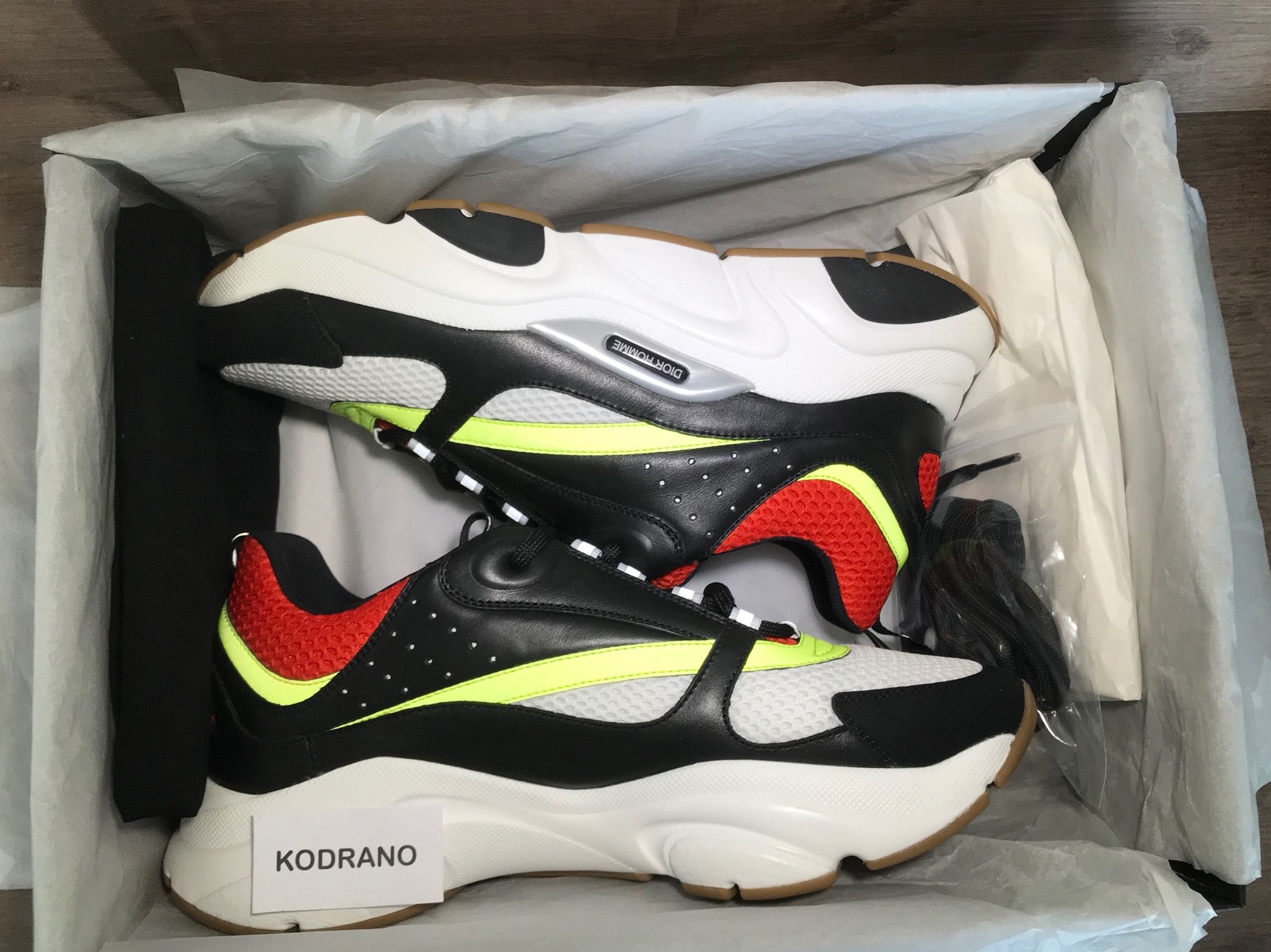 DIOR B22 Black, red and yellow canvas and calfskin trainer EU39 US6