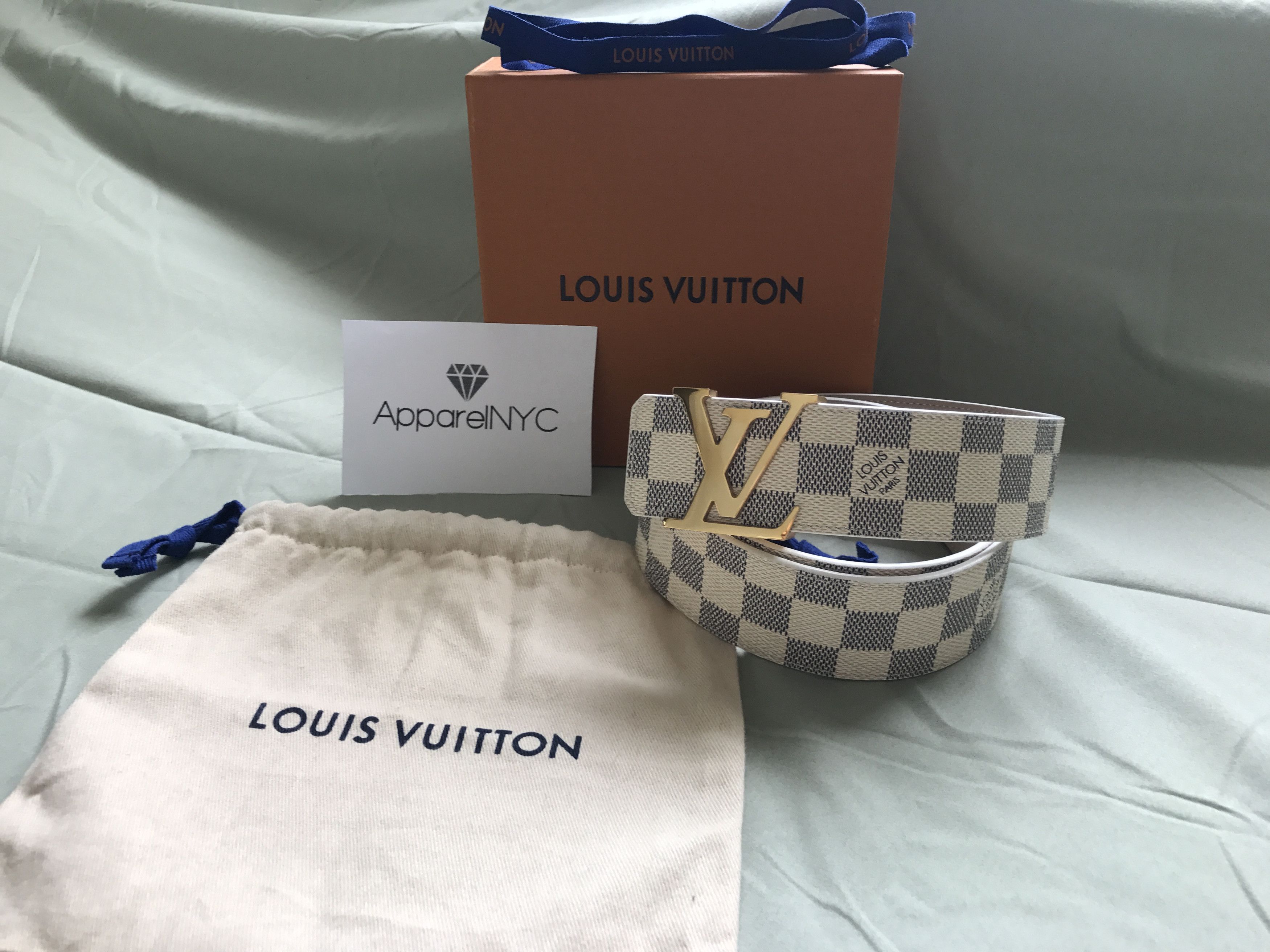 Louis Vuitton Belt Mens White Damier Azur Canvas M9609 $490 - 100