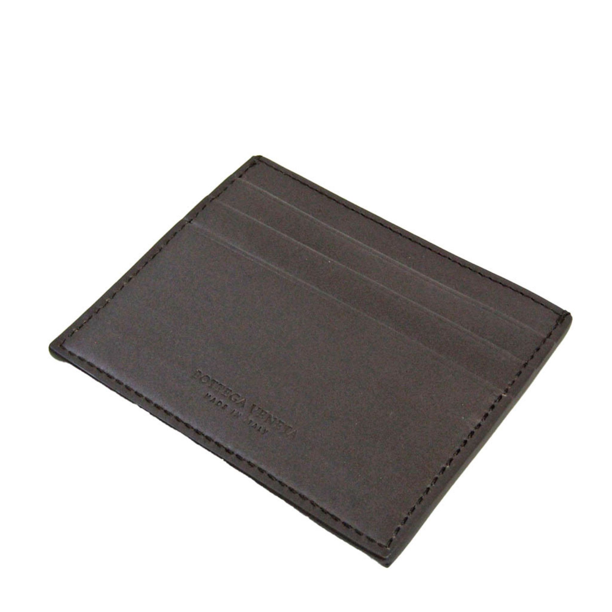 Bottega Veneta Contrast Punching 579246 Leather Card Case Dark Brown