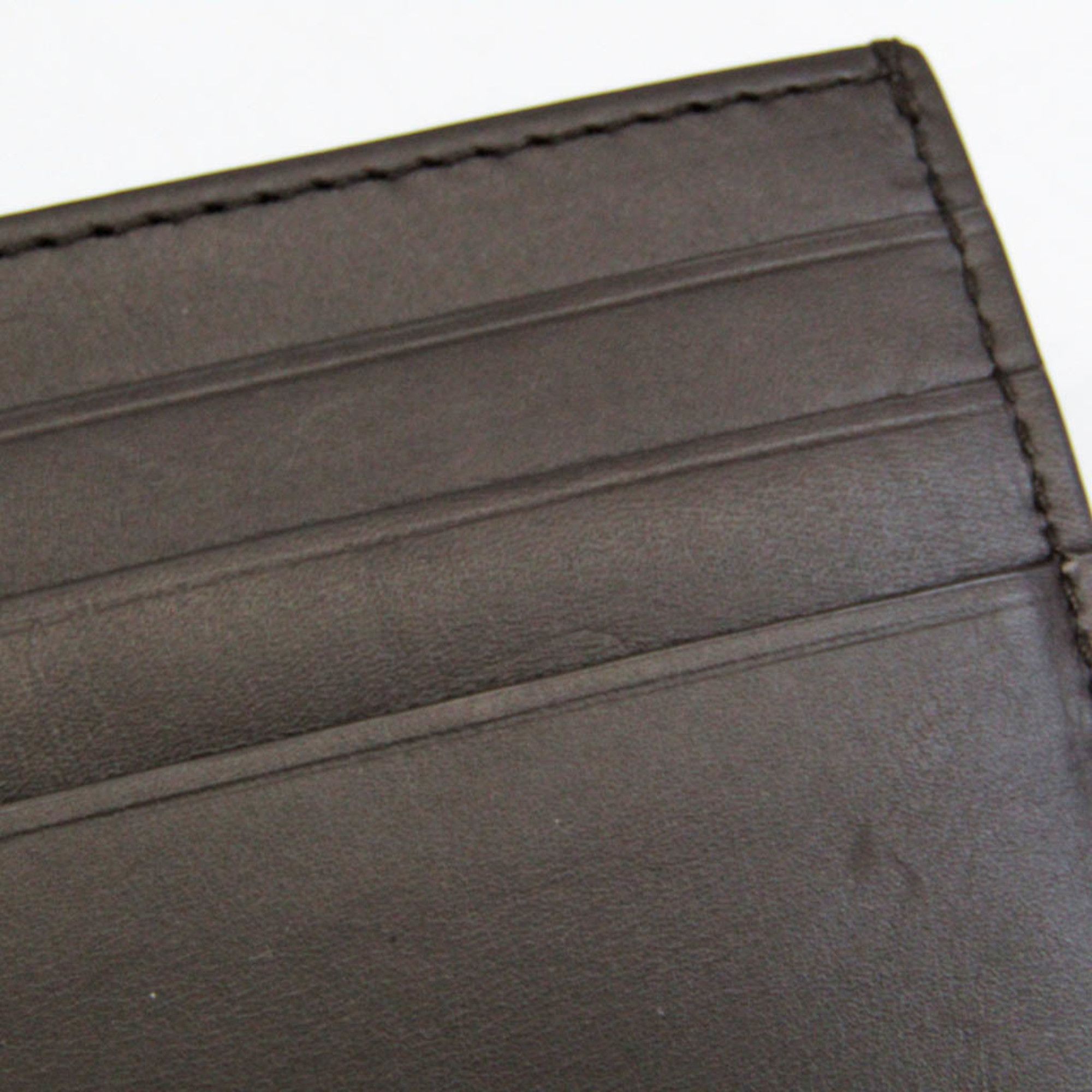 Bottega Veneta Contrast Punching 579246 Leather Card Case Dark Brown