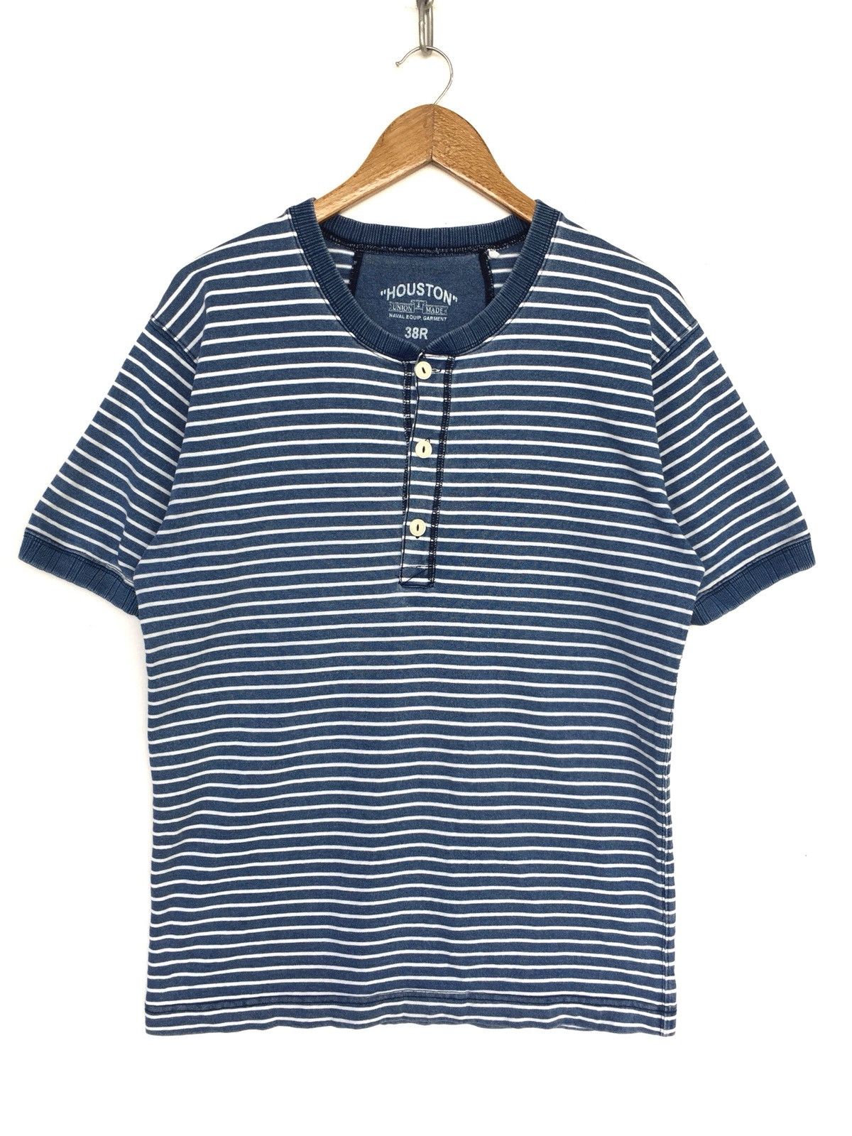 Indigo Vintage Houston Rockabilly Striped Indigo Dyed Henley Shirt Size US M / EU 48-50 / 2 - 1 Thumbnail