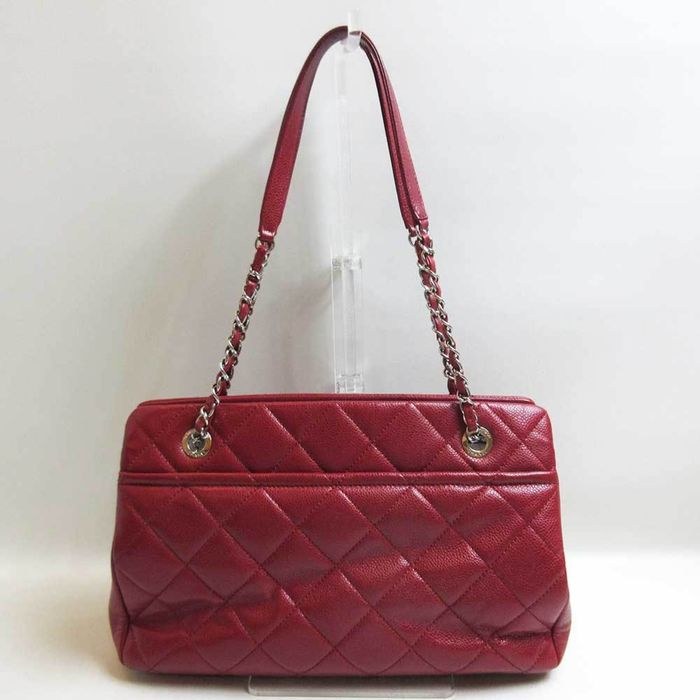 Chanel CHANEL Bag Shoulder Chain Tote Matelasse Decacoco Caviar Skin Red