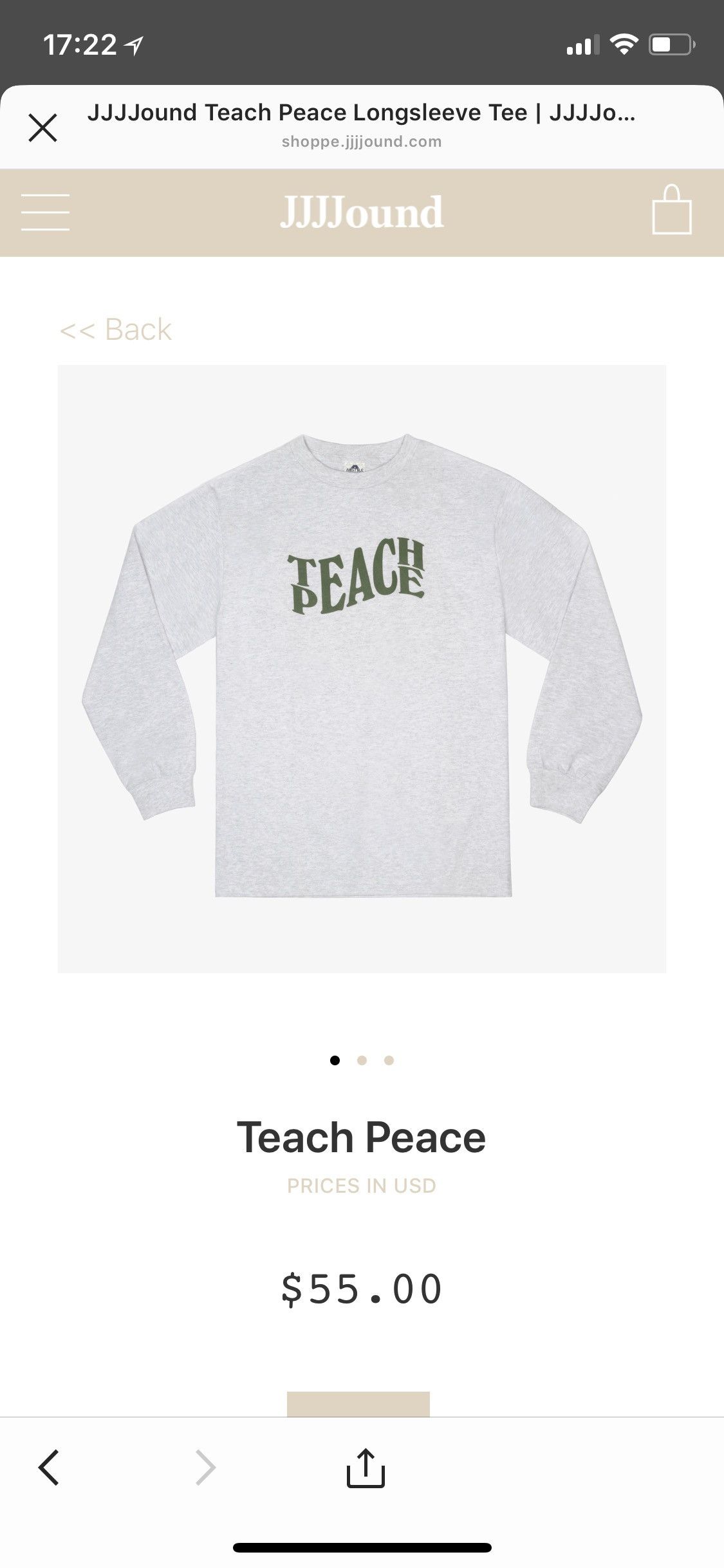 JJJJound Teach Peace long sleeve Size US L / EU 52-54 / 3 - 1 Thumbnail