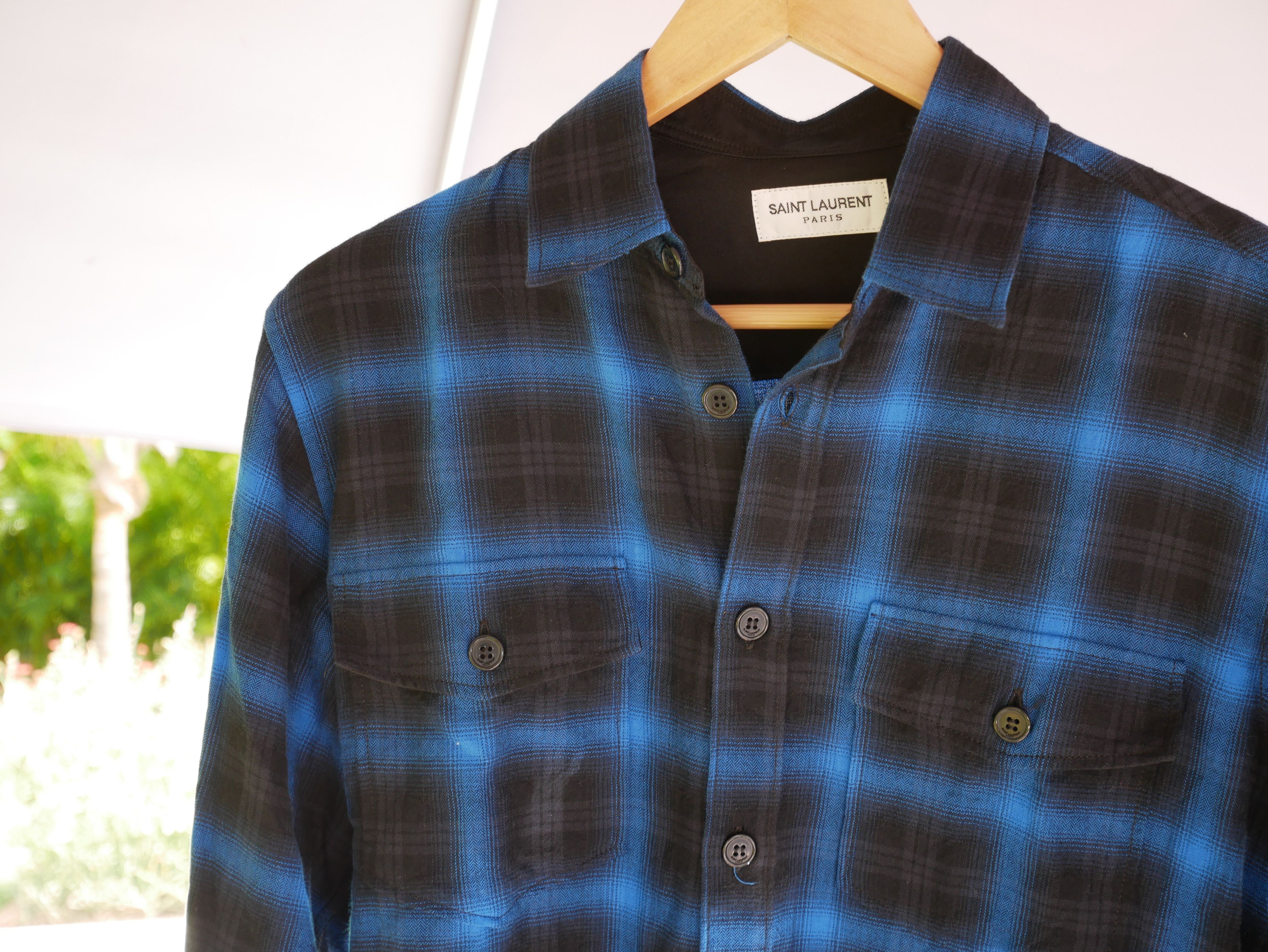 Saint Laurent Paris Oversized Blue and Black Tartan Plaid Cotton Flannel Size US M / EU 48-50 / 2 - 2 Thumbnail