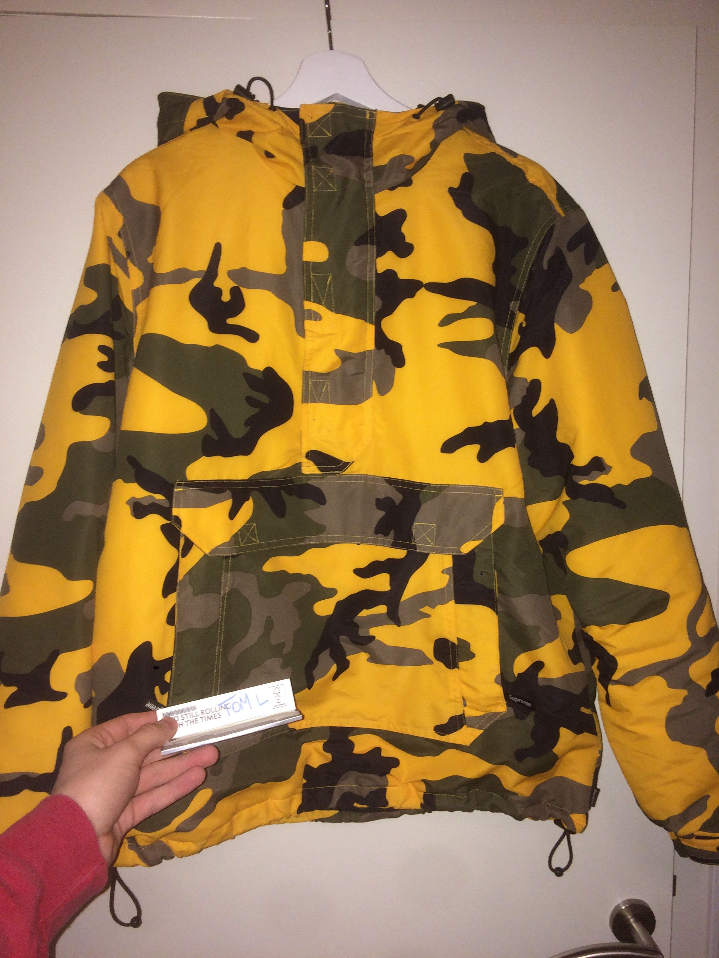 Supreme FW17 Hooded Logo Half Zip Pullover Jacket Men's Yellow Camo Size XL  NEW