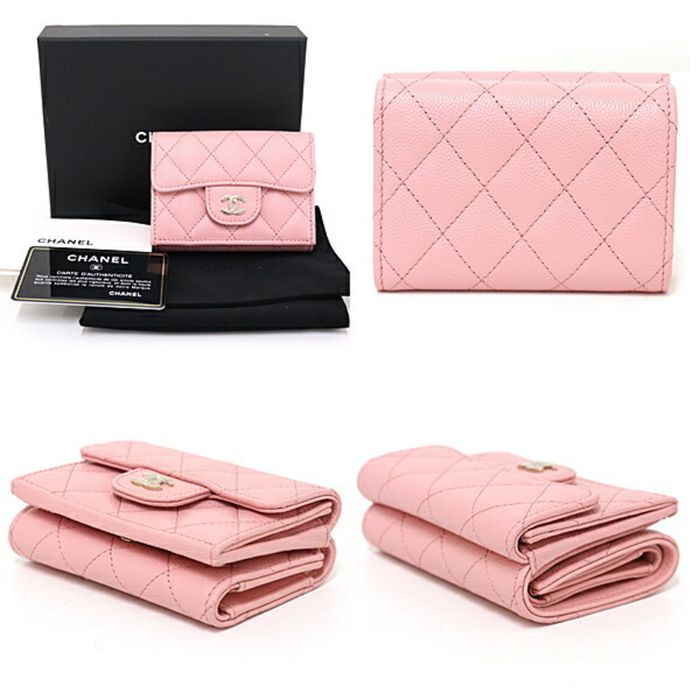 Chanel CHANEL Matelasse Classic Small Flap Caviar Skin Trifold Wallet AP0230  Pink