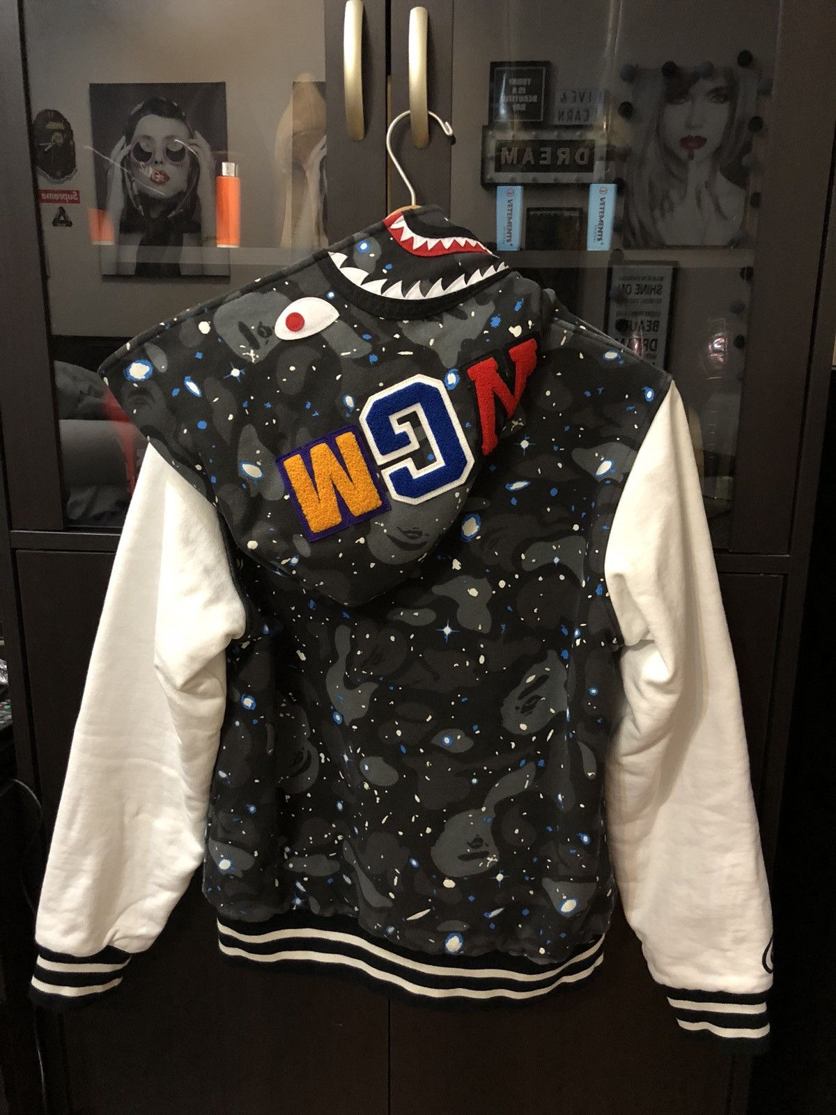 Bape Space Camo Shark Sweat Varsity Hoodie Jacket | Grailed